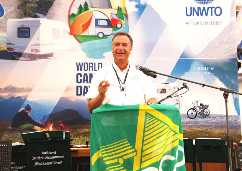 FICC President Joao Alves Pereira speaking at World Camping Day 2026 rally in Germany