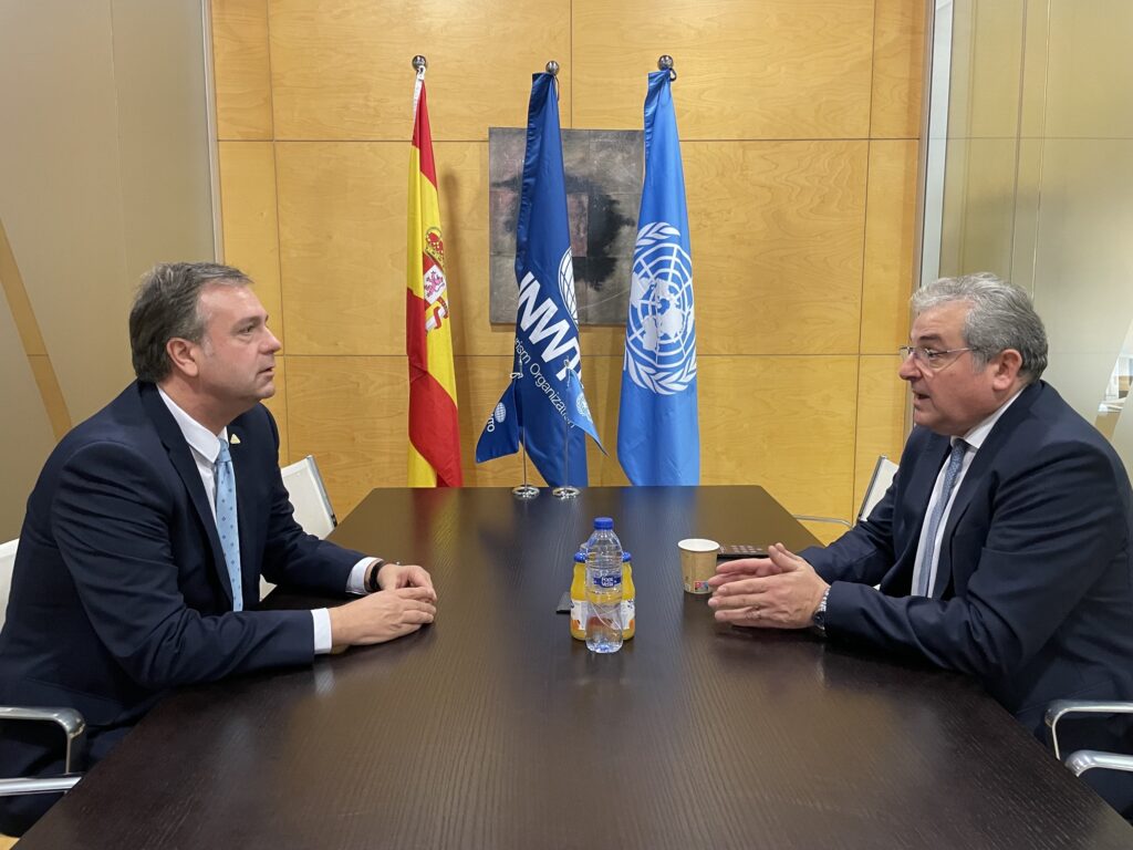UN Tourism Partnership: F.I.C.C. President João Alves Pereira (left) meeting with H.E. Ambassador Ion Vilcu (right) at the UN Tourism headquarters in Madrid in 2023 to present and align the World Camping Day (WCD) initiative.